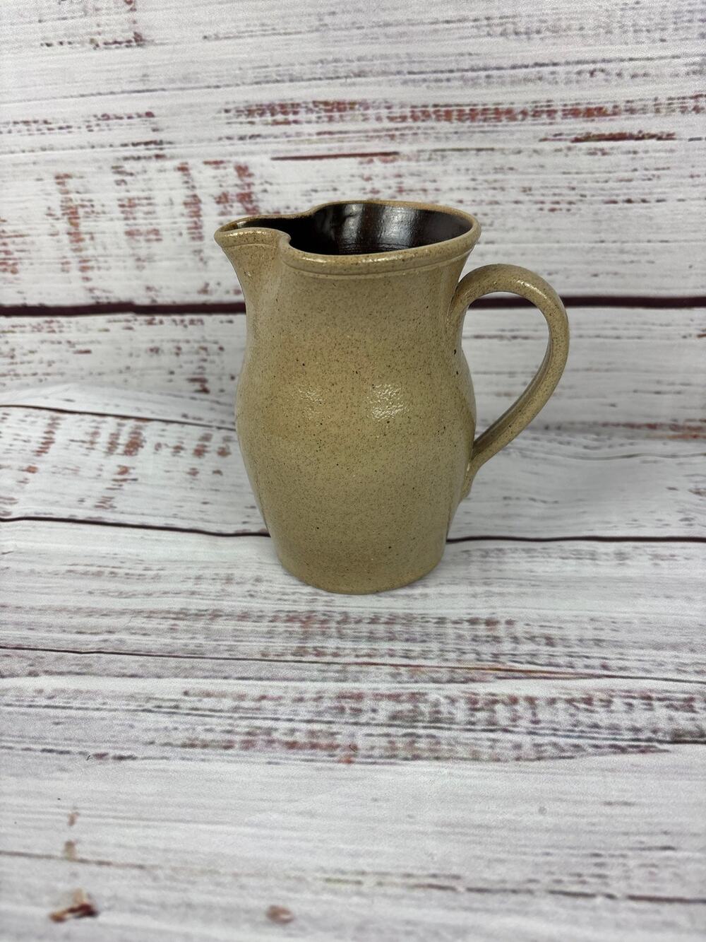 VTG Conner Prairie Indiana 1991 Brown Pottery Mini Pitcher Fluted Spout 5.25"